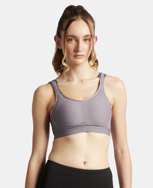 Jockey Wirefree Non Padded Microfiber Stretch Full Coverage Sports Bra with StayDry Treatment - Minimal Grey