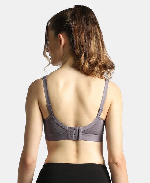 Jockey Wirefree Non Padded Microfiber Stretch Full Coverage Sports Bra with StayDry Treatment - Minimal Grey
