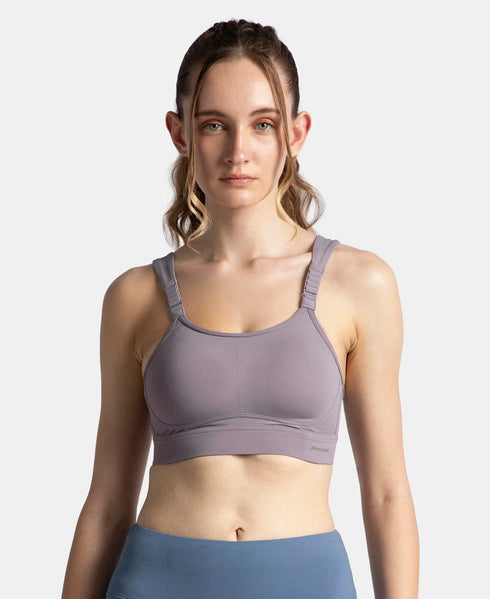 Jockey Wirefree Padded Soft Touch Microfiber Stretch Full Coverage Racerback Sports Bra with StayDry Treatment - Minimal Grey