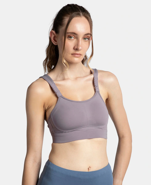 Jockey Wirefree Padded Soft Touch Microfiber Stretch Full Coverage Racerback Sports Bra with StayDry Treatment - Minimal Grey