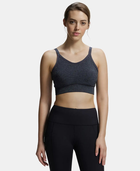 Jockey Wirefree Padded Recycled Nylon Stretch Racerback Styling Sports Bra with Stay Fresh Treatment - Black Melange