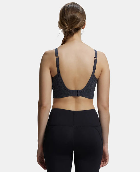 Jockey Wirefree Padded Recycled Nylon Stretch Racerback Styling Sports Bra with Stay Fresh Treatment - Black Melange