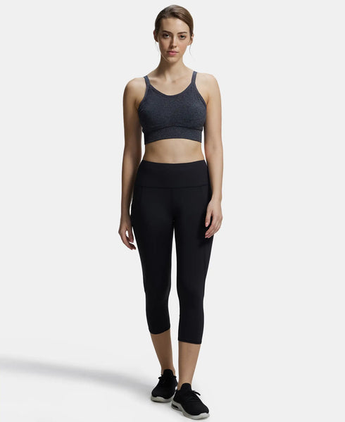 Jockey Wirefree Padded Recycled Nylon Stretch Racerback Styling Sports Bra with Stay Fresh Treatment - Black Melange