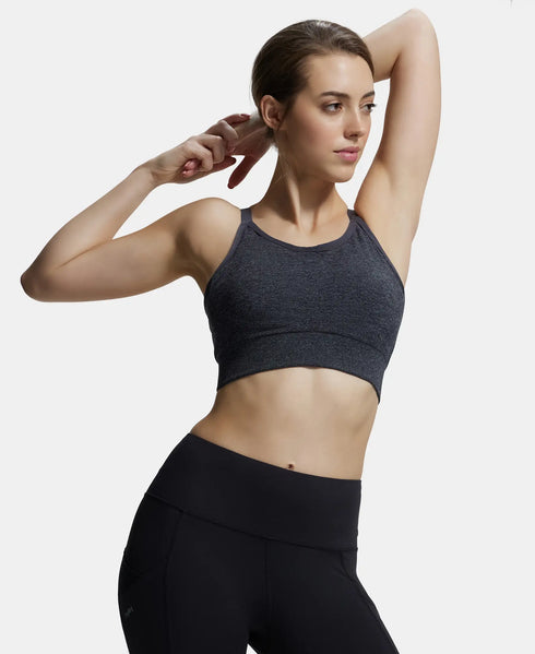 Jockey Wirefree Padded Recycled Nylon Stretch Racerback Styling Sports Bra with Stay Fresh Treatment - Black Melange