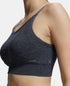 Jockey Wirefree Padded Recycled Nylon Stretch Racerback Styling Sports Bra with Stay Fresh Treatment - Black Melange