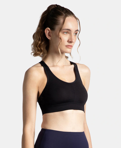 Jockey Wirefree Padded Soft Touch Microfiber Stretch Full Coverage Sports Bra with Broad Underband - Black