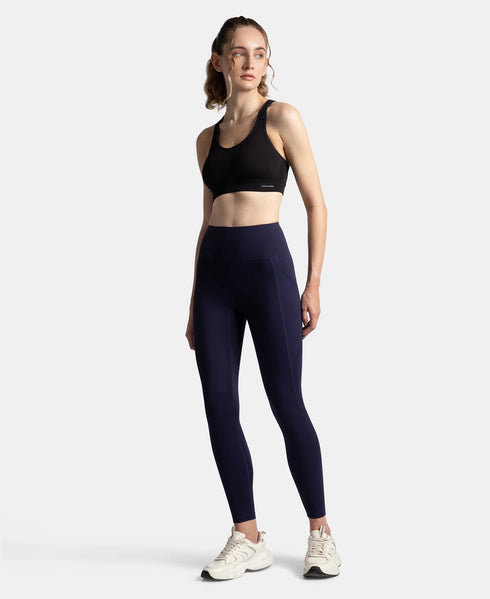 Jockey Wirefree Padded Soft Touch Microfiber Stretch Full Coverage Sports Bra with Broad Underband - Black