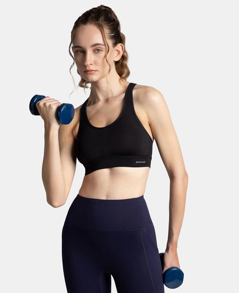 Jockey Wirefree Padded Soft Touch Microfiber Stretch Full Coverage Sports Bra with Broad Underband - Black
