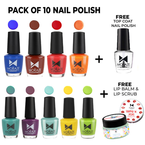 Moraze Cosmetics Nail Paint Pack 10 Highly Glossy Pigmented Shades