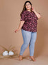 Miravan Womens Maroon Plus Size Cotton Floral Printed Top
