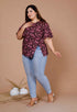 Miravan Womens Maroon Plus Size Cotton Floral Printed Top