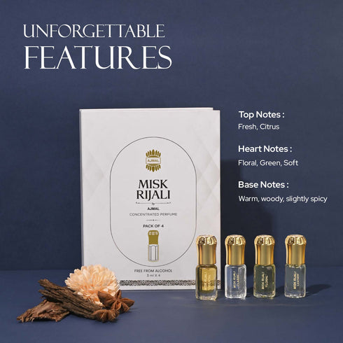 Ajmal Perfumes India Misk Rijali Gift Set for Unisex Pack of 4