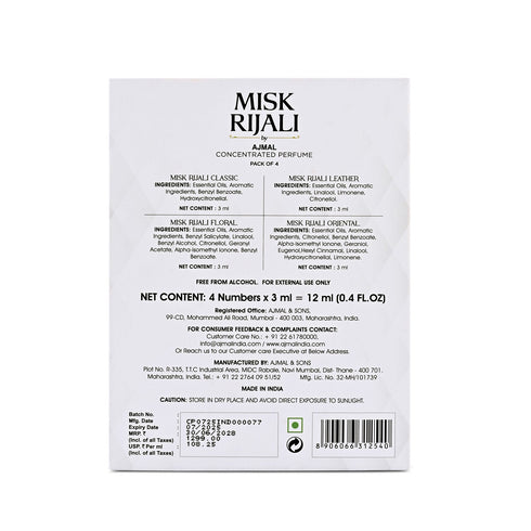 Ajmal Perfumes India Misk Rijali Gift Set for Unisex Pack of 4