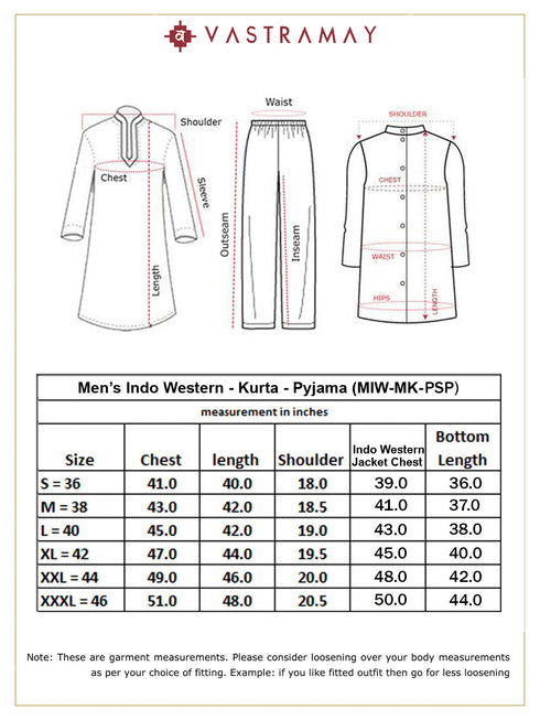 Vastramay Men's Aqua Blue Mirror Indo Western Sherwani with Kurta Pyjama Set