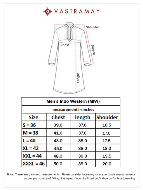 VASTRAMAY Men's Black Silk Blend Sherwani Only Top