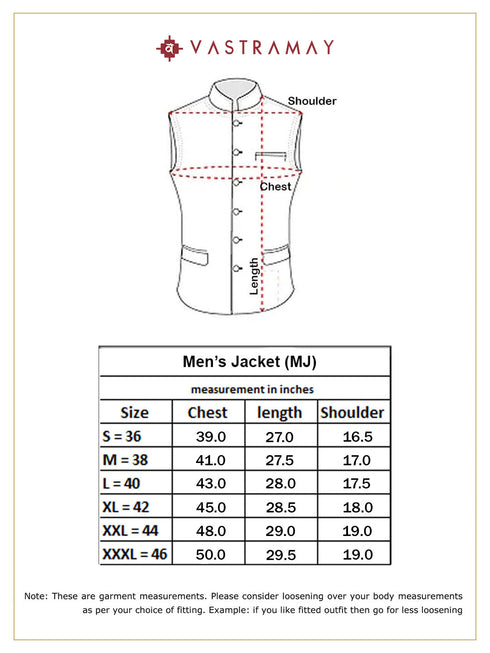 Vastramay Men's Red Stripes And Angrakha Pattern Classic Nehru Jacket