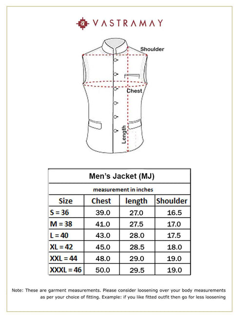 Vastramay Men's Black Sequince Nehru Jacket