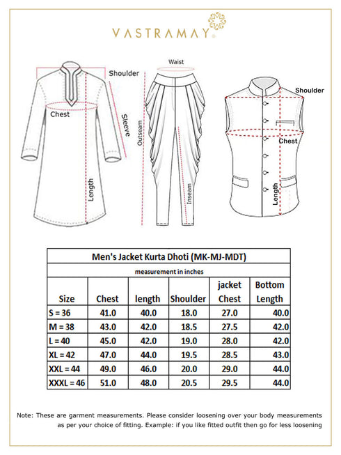 Vastramay Men's Cream Silk Blend Jacket With Kurta Dhoti Set