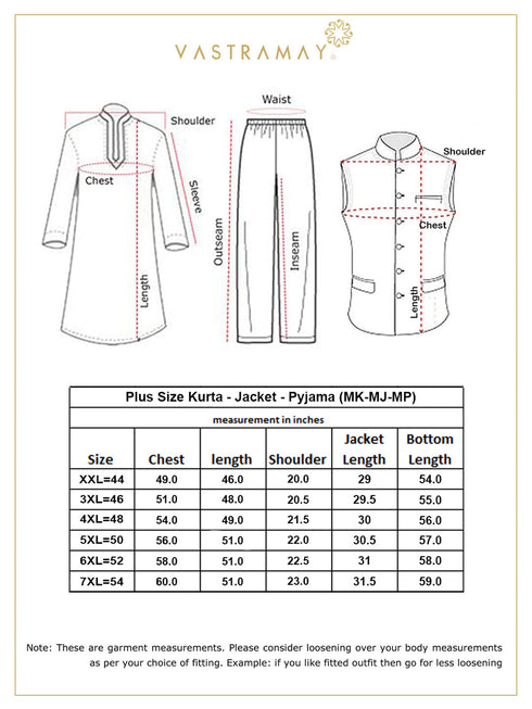 Vastramay Men's Plus Size Black Ethnic Jacket With Rose Gold Silk Blend Kurta Pyjama Set