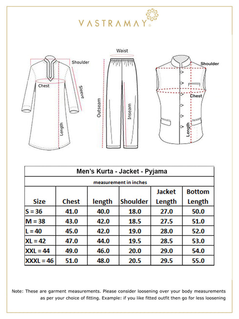 VASTRAMAY Men's Blue Silk Blend Jacket With Kurta Pyjama Set