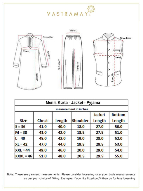 Vastramay Men's Coffee Jacket With Rose Gold Kurta And Pyjama Set