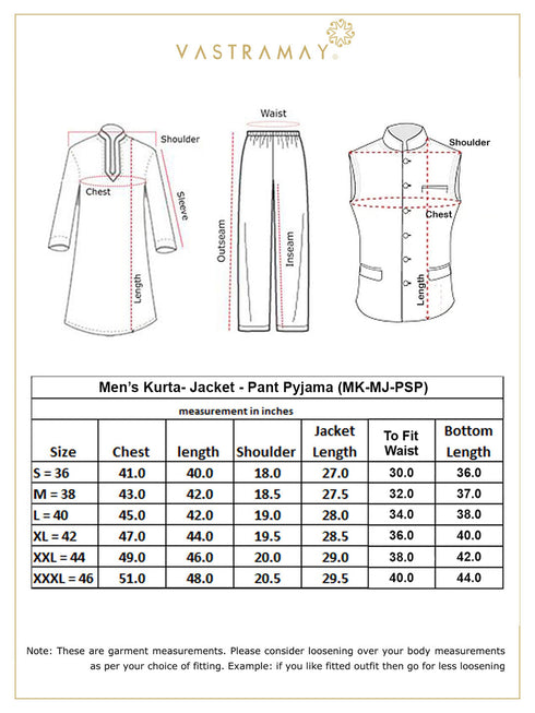 Vastramay Men's Cream Leaf Printed Blazer With Kurta Pyjama Set