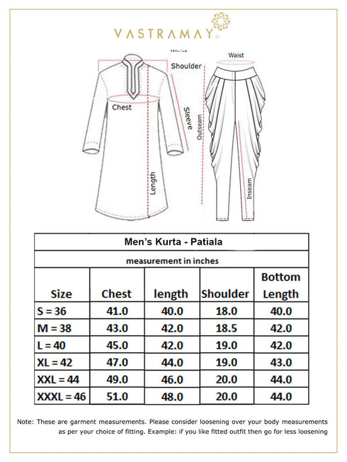 Vastramay Men's Gold Foil Printed Kurta With Cream Patiala Set