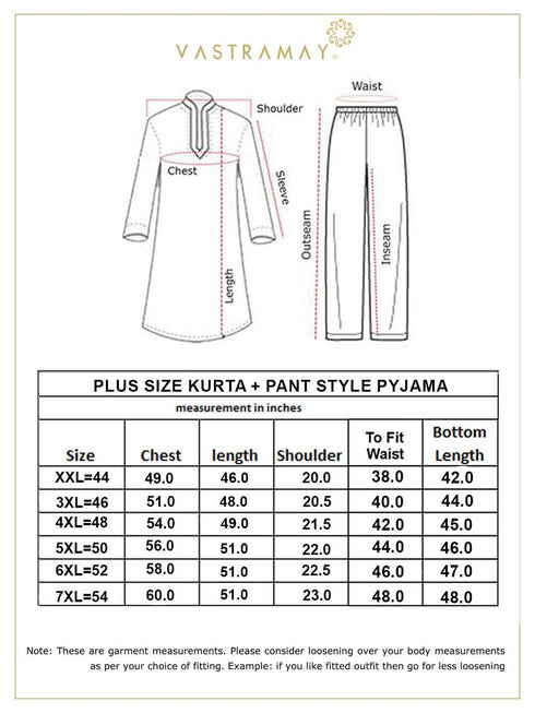 Vastramay Men's PLus Size Maroon Silk Blend Kurta and Cream Pant Style Pyjama Set