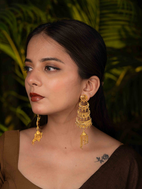 Zeraki Jewels Shreya Long Gold Earrings