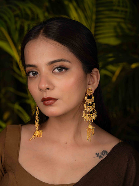 Zeraki Jewels Shreya Long Gold Earrings
