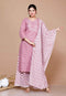 Miravan WomenS Pink Cotton Festive Kurta With Flared Palazzo and Dupatta Set