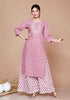 Miravan WomenS Pink Cotton Floral Print Straight Kurta And Palazzo Set