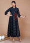 Miravan WomenS Abstract Indigo Blue Print Ankle Length Angrakha Style Kurta