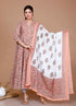 Miravan WomenS Surpassing Orange Partywear Floral Printed Anarkali Kurta Dupatta