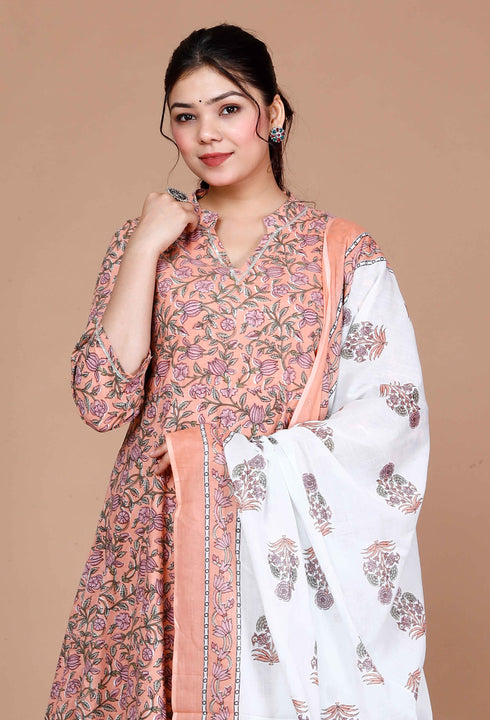 Miravan WomenS Surpassing Orange Partywear Floral Printed Anarkali Kurta Dupatta