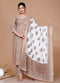 Miravan WomenS Brown Floral Printed Gotta Patti Kurta With Palazzo And Dupatta Set