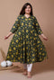 Miravan Womens Plus Size Green Floral Printed Anarkali Kurta