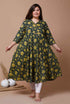 Miravan Womens Plus Size Green Floral Printed Anarkali Kurta