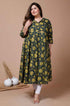 Miravan Womens Plus Size Green Floral Printed Anarkali Kurta