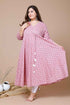 Miravan Womens Pink Plus Size Cotton Floral Print Long Anarkali Kurta
