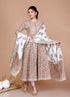 Miravan WomenS Partywear Brown Floral Printed Gota Work Long Anarkali With Dupatta Set