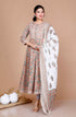 Miravan WomenS Partywear Brown Floral Printed Gota Work Long Anarkali With Dupatta Set
