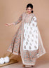 Miravan WomenS Partywear Brown Floral Printed Gota Work Long Anarkali With Dupatta Set