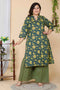 Miravan Womens Plus Size Green Floral Pure Cotton Kurta With Sharara