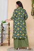 Miravan Womens Plus Size Green Floral Pure Cotton Kurta With Sharara