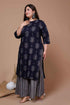 Miravan Womens Plus Size Navy Blue Printed Pure Cotton Kurta With Sharara