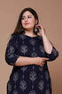 Miravan Womens Plus Size Navy Blue Printed Pure Cotton Kurta With Sharara