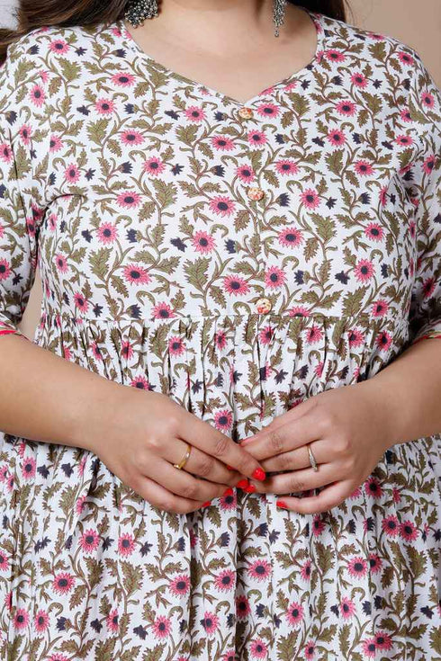 Miravan Womens Plus Size Cotton Floral Print Anarkali Kurta And Sharara Set