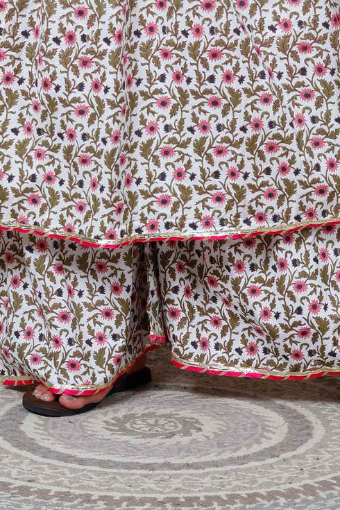 Miravan Womens Plus Size Cotton Floral Print Anarkali Kurta And Sharara Set