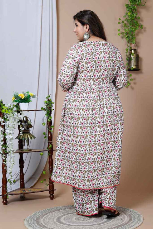 Miravan Womens Plus Size Cotton Floral Print Anarkali Kurta And Sharara Set